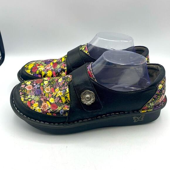 Alegria Floral Black Women's Mules Dix-845 Size 40 Women Nurse Shoes - Picture 1 of 10